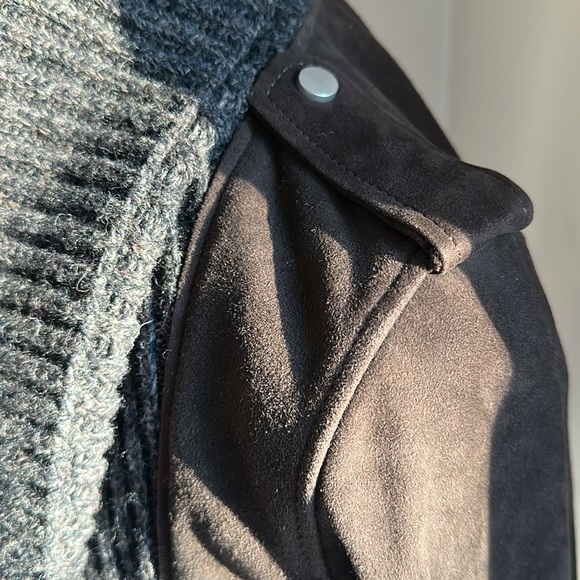 ALL SAINTS NWOT Brown Suede Leather Jacket Biker Wool Shawl Scarf UK 6 US 2 XS - Picture 6 of 9